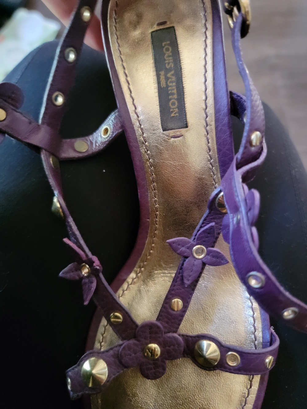 Louis Vuitton Purple Leather Floral Studded Sandals